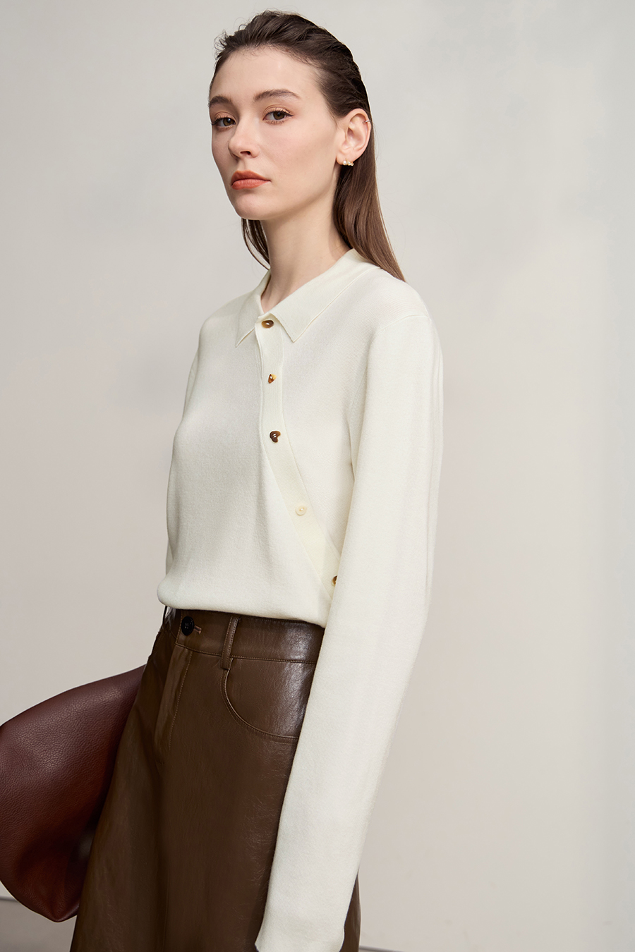 Lapel Asymmetric Placket Sweater
