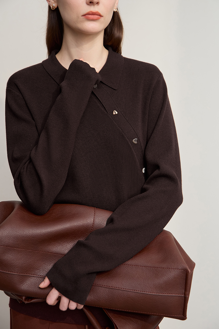 Lapel Asymmetric Placket Sweater