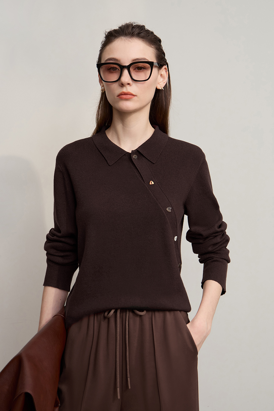 Lapel Asymmetric Placket Sweater