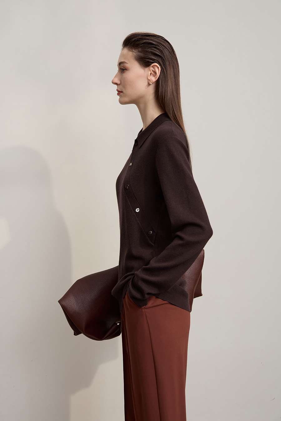 Lapel Asymmetric Placket Sweater