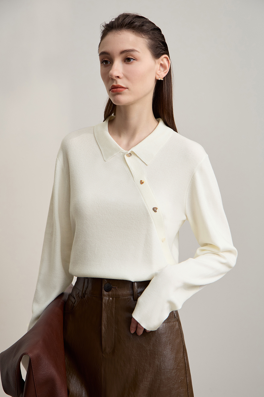 Lapel Asymmetric Placket Sweater
