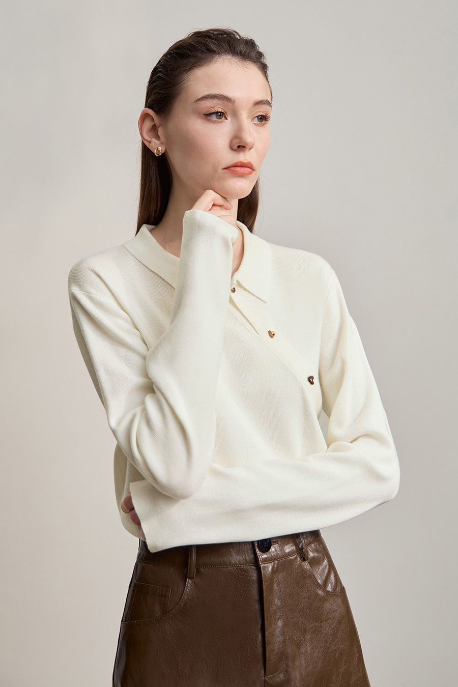 Lapel Asymmetric Placket Sweater