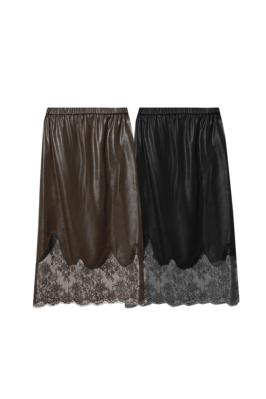 Leather Skirt with Lace Trim|AMII-AMII.com