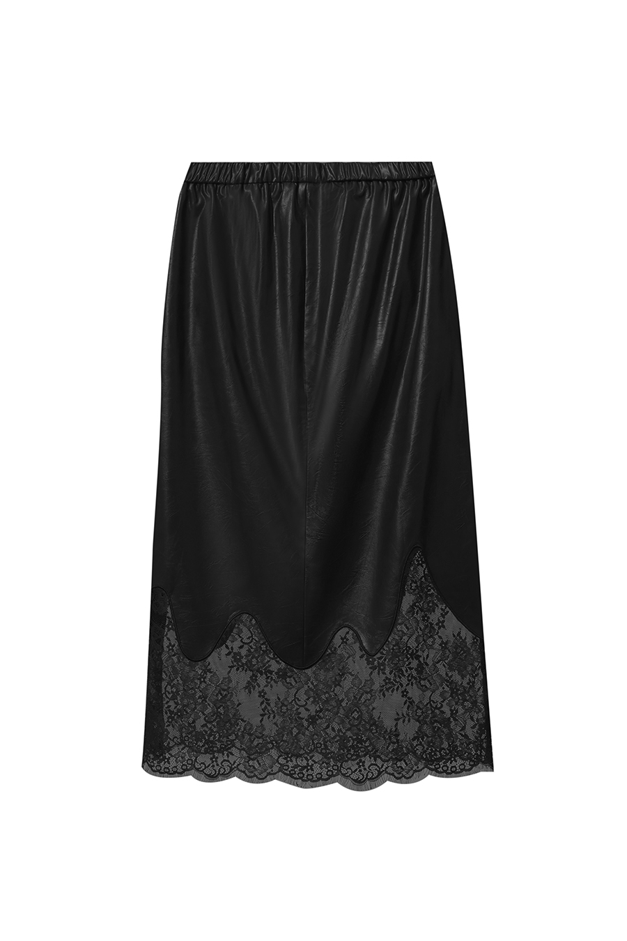 Leather Skirt with Lace Trim|AMII-AMII.com