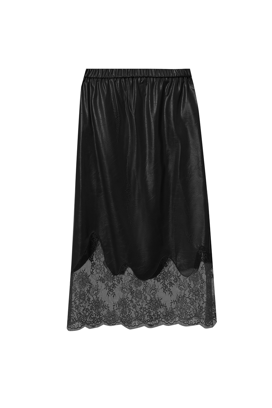 Leather Skirt with Lace Trim|AMII-AMII.com