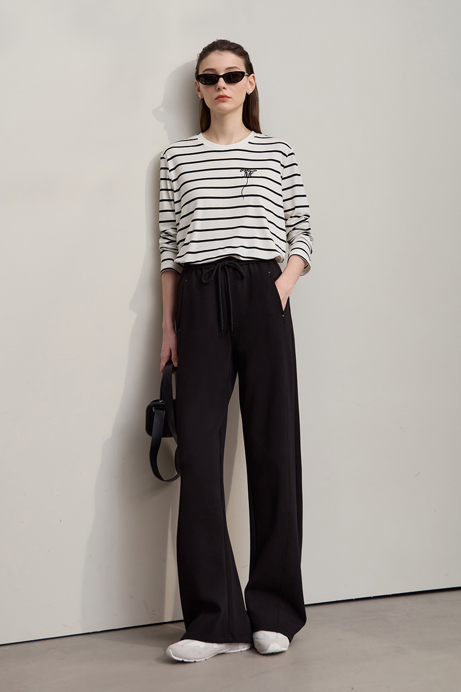 Embroidered Striped Long Sleeve T-shirt