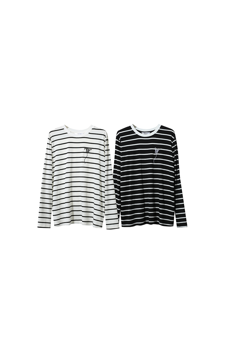 Embroidered Striped Long Sleeve T-shirt
