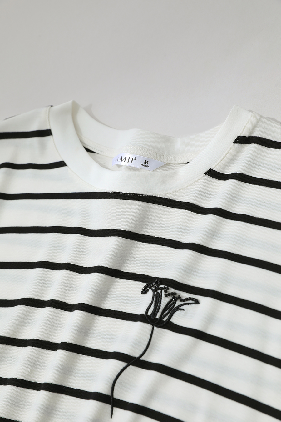 Embroidered Striped Long Sleeve T-shirt