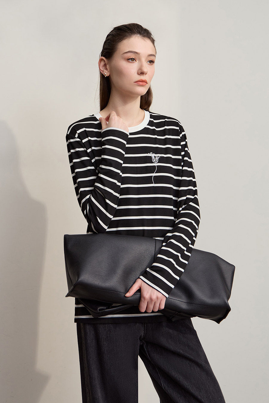 Embroidered Striped Long Sleeve T-shirt