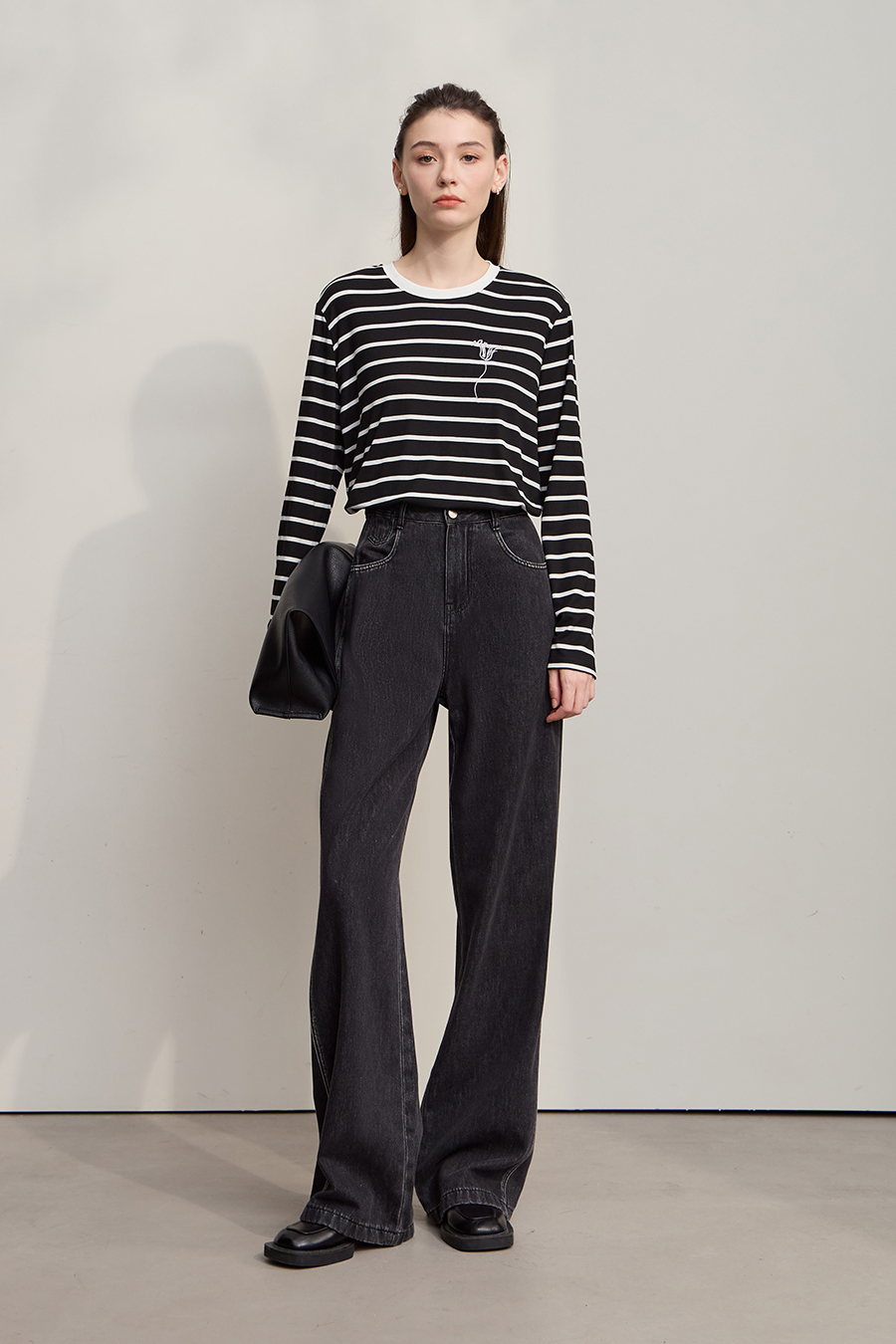 Embroidered Striped Long Sleeve T-shirt