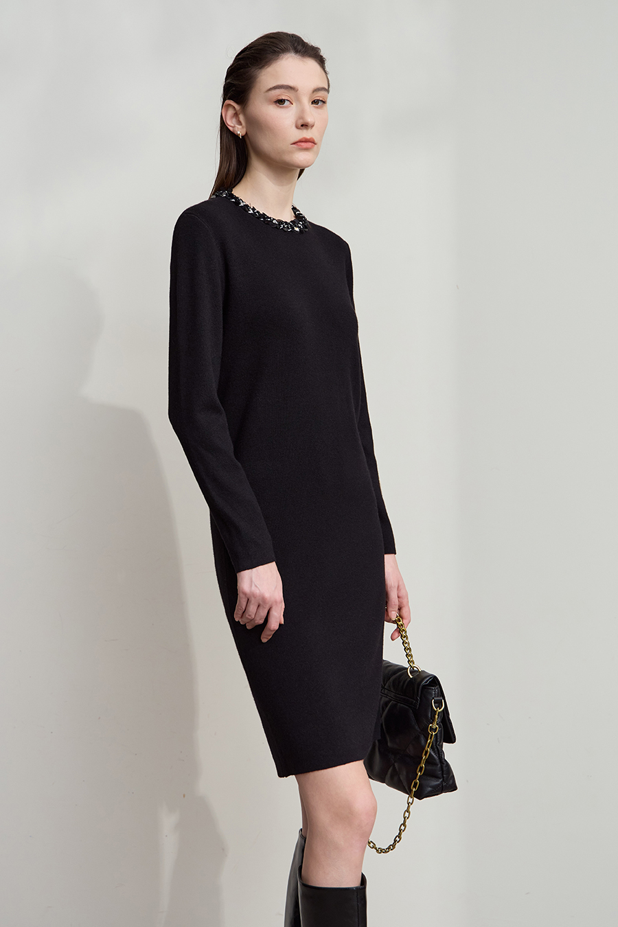 Tweed Ribbon Midi Dress