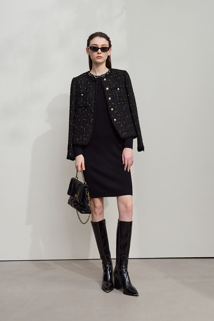 Tweed Ribbon Midi Dress