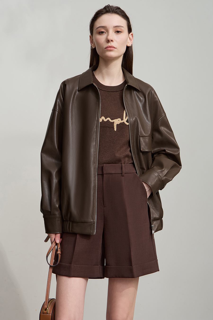 Lapel Zipper Drop Shoulder Leather Jacket|AMII-AMII.com