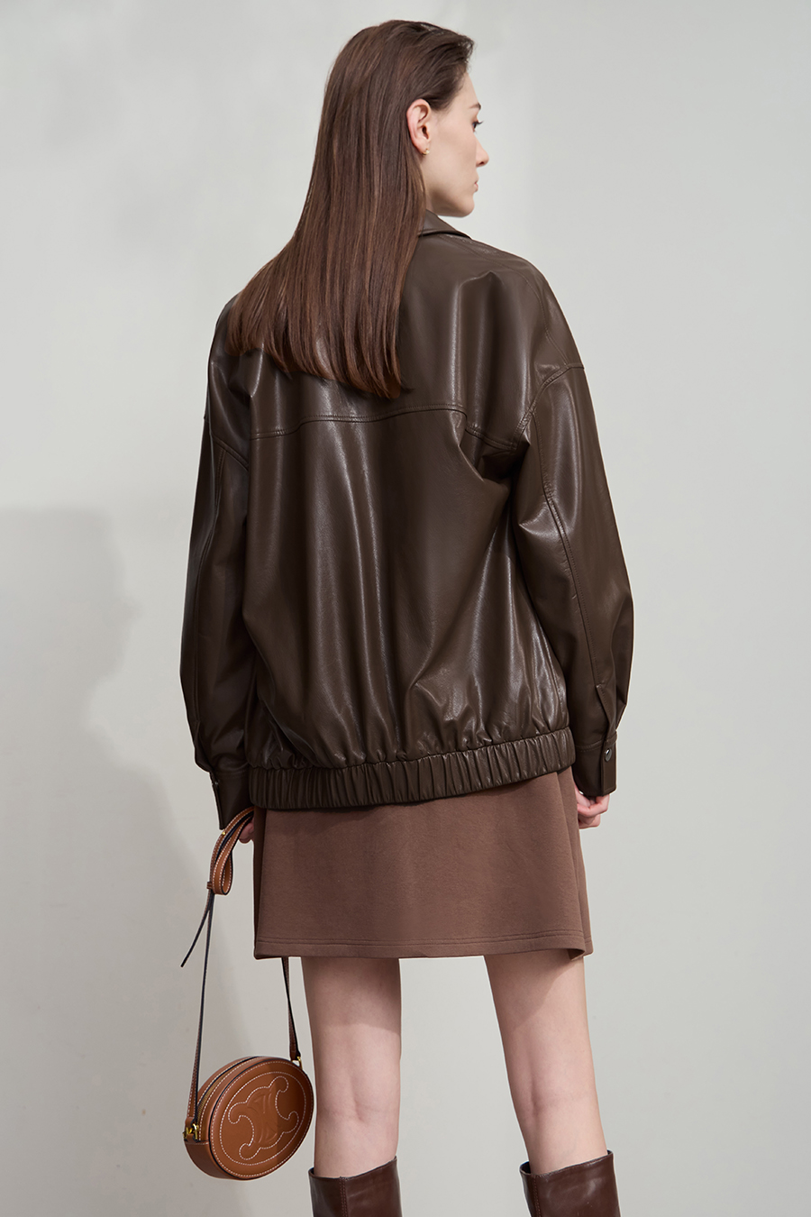 Lapel Zipper Drop Shoulder Leather Jacket|AMII-AMII.com