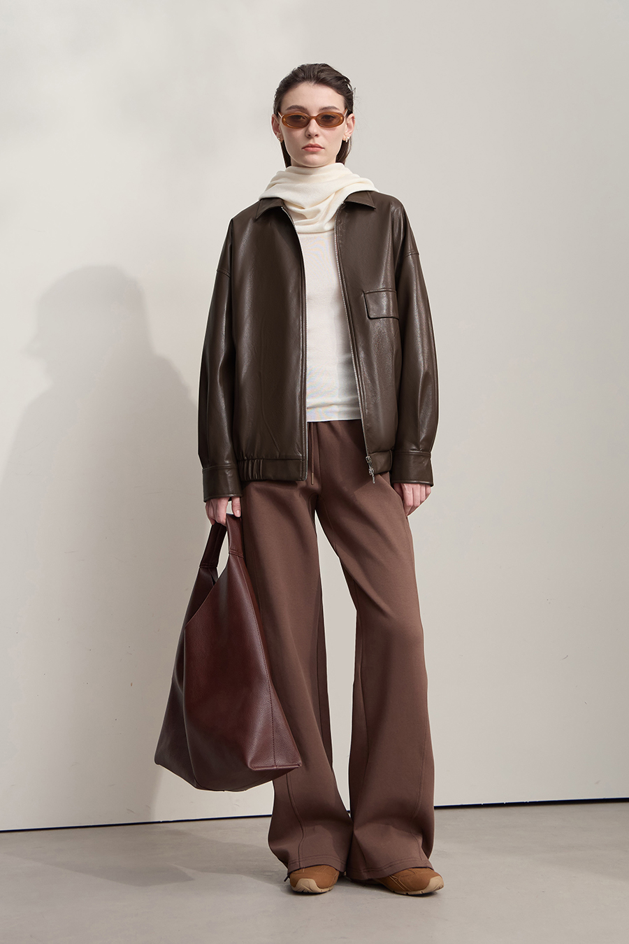 Lapel Zipper Drop Shoulder Leather Jacket|AMII-AMII.com