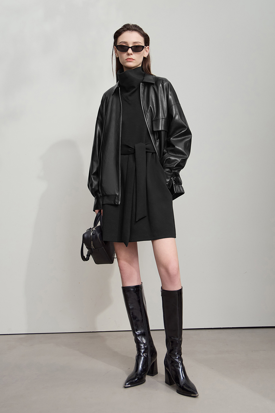 Lapel Zipper Drop Shoulder Leather Jacket|AMII-AMII.com