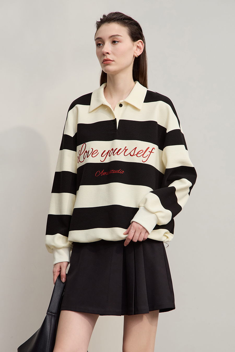 Letter Embroidered Striped Sweatshirt