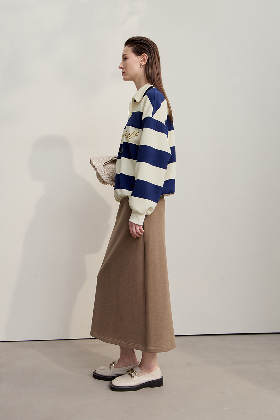 Letter Embroidered Striped Sweatshirt