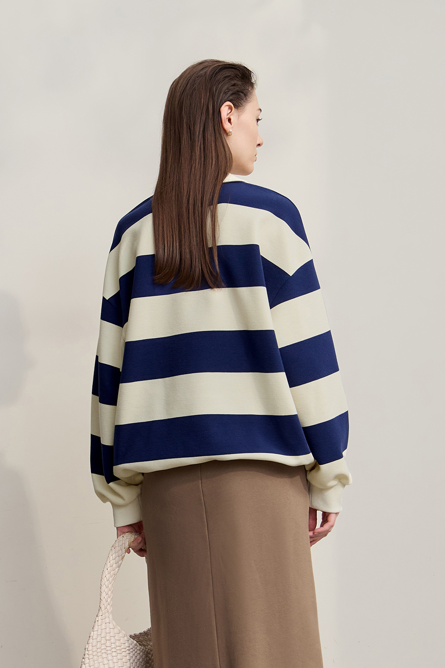 Letter Embroidered Striped Sweatshirt