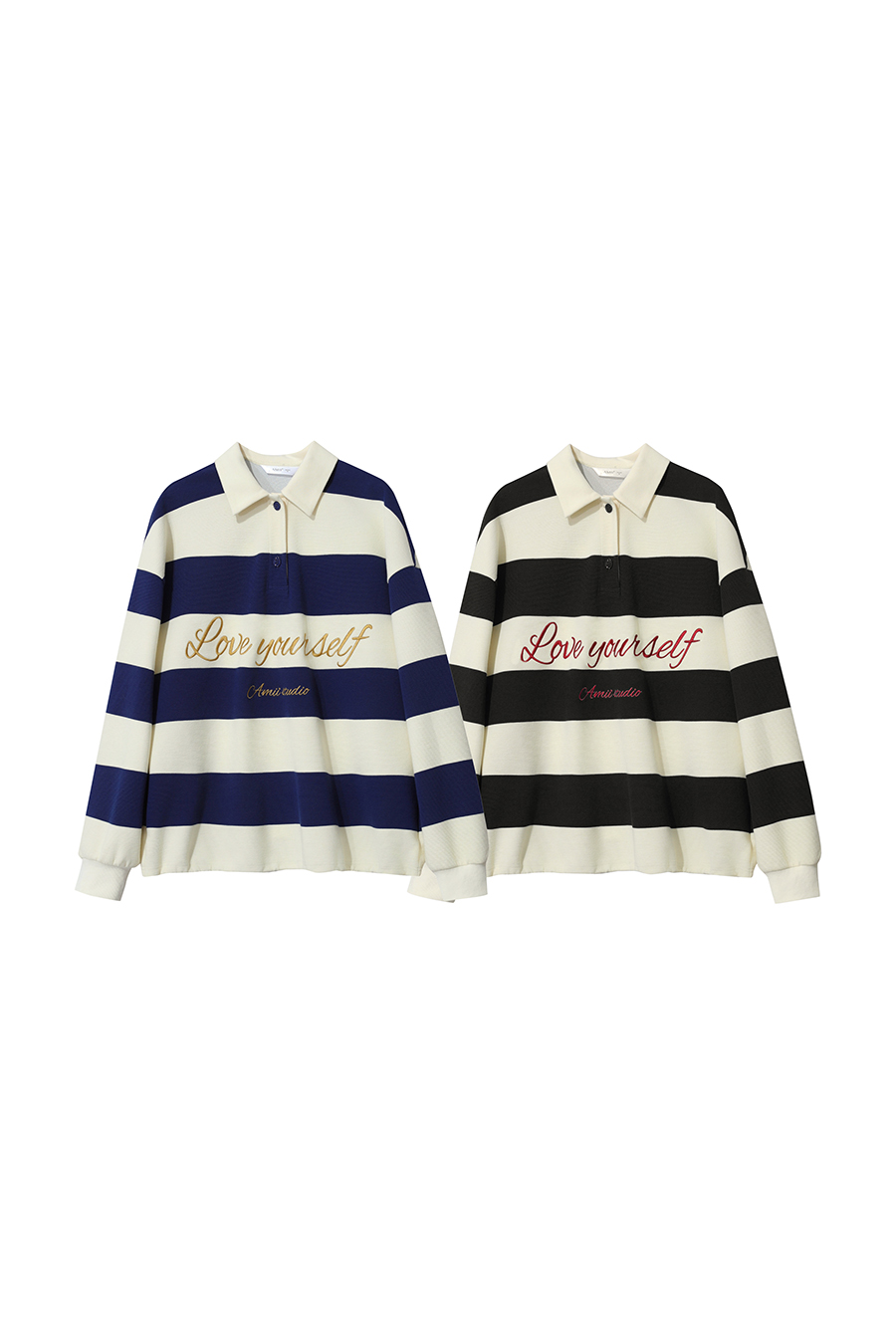 Letter Embroidered Striped Sweatshirt