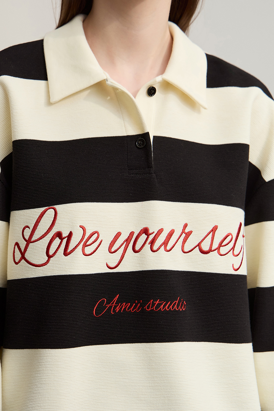 Letter Embroidered Striped Sweatshirt