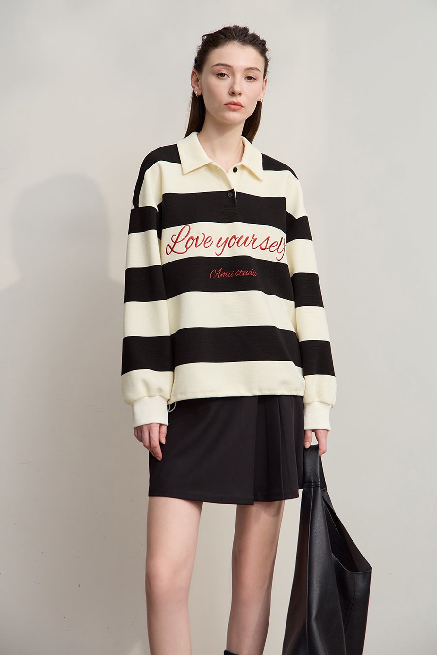 Letter Embroidered Striped Sweatshirt