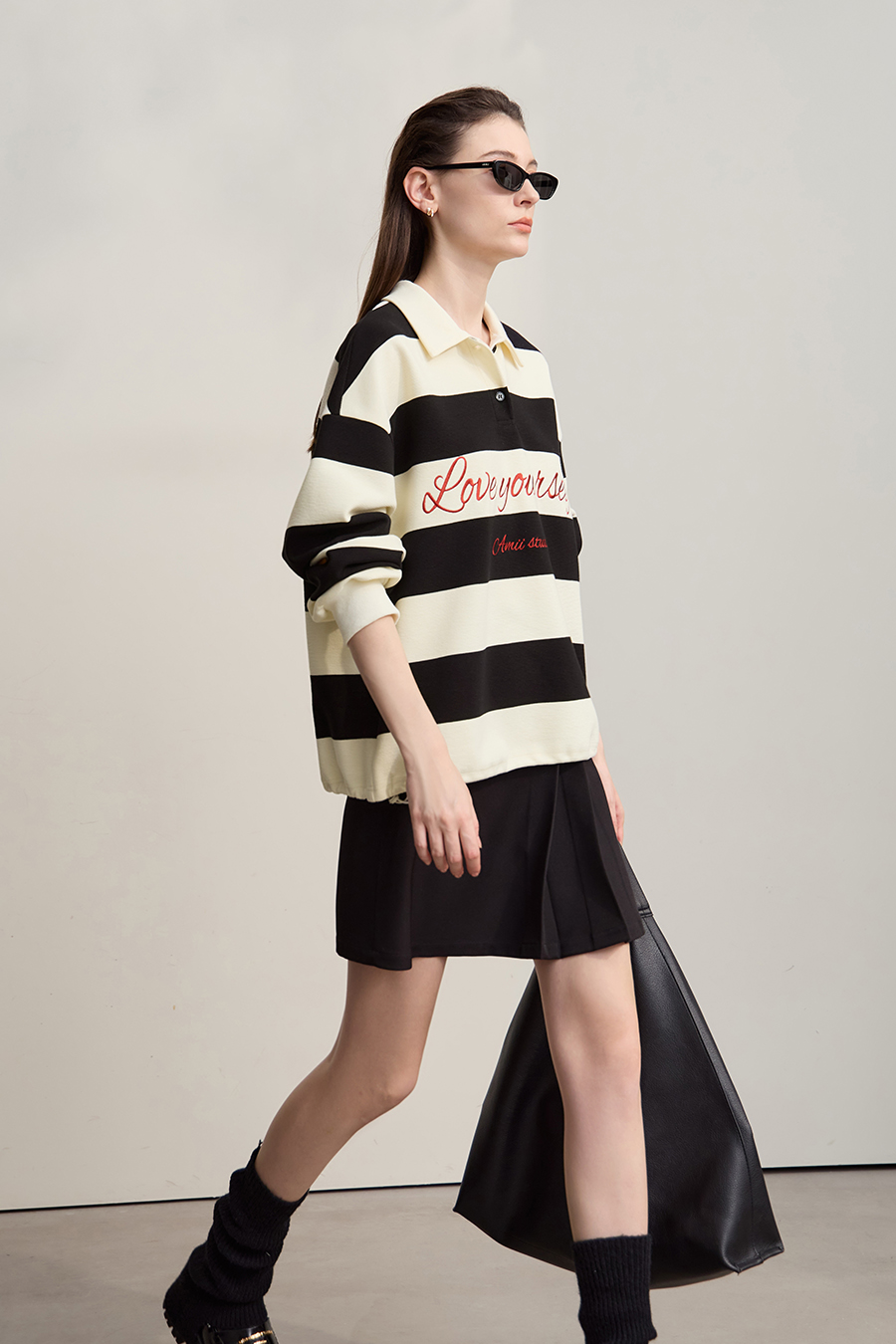Letter Embroidered Striped Sweatshirt