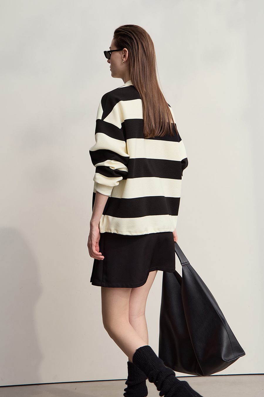 Letter Embroidered Striped Sweatshirt