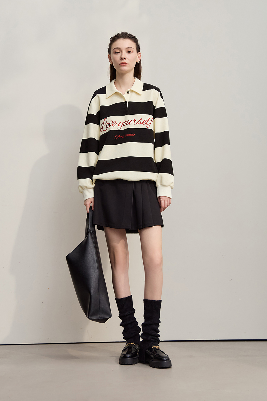 Letter Embroidered Striped Sweatshirt