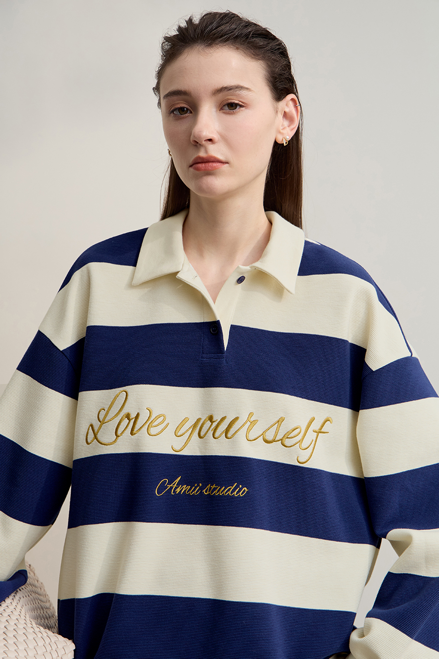 Letter Embroidered Striped Sweatshirt