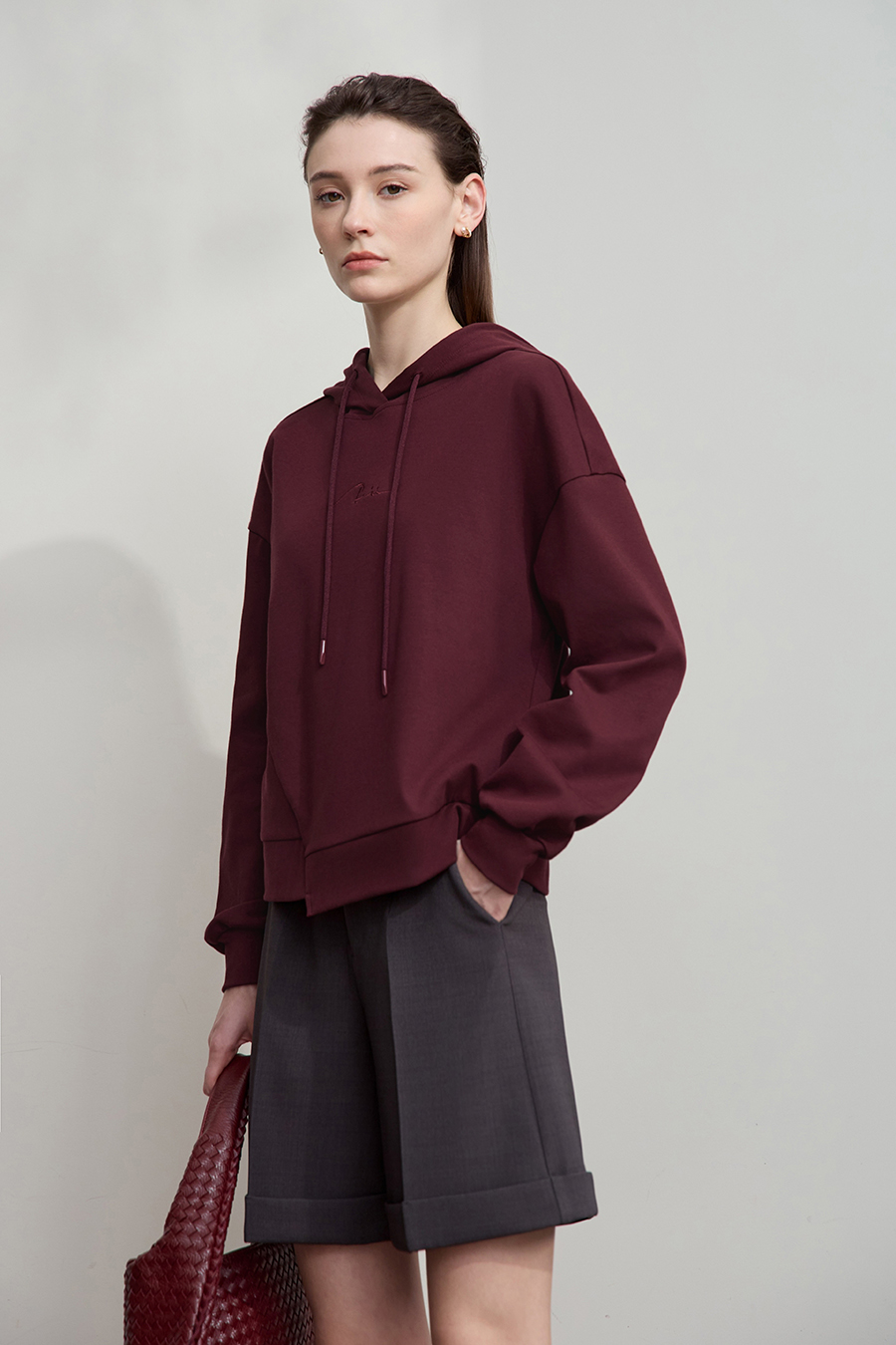 Hooded Letter Embroidered Cotton Hoodie|AMII-AMII.com