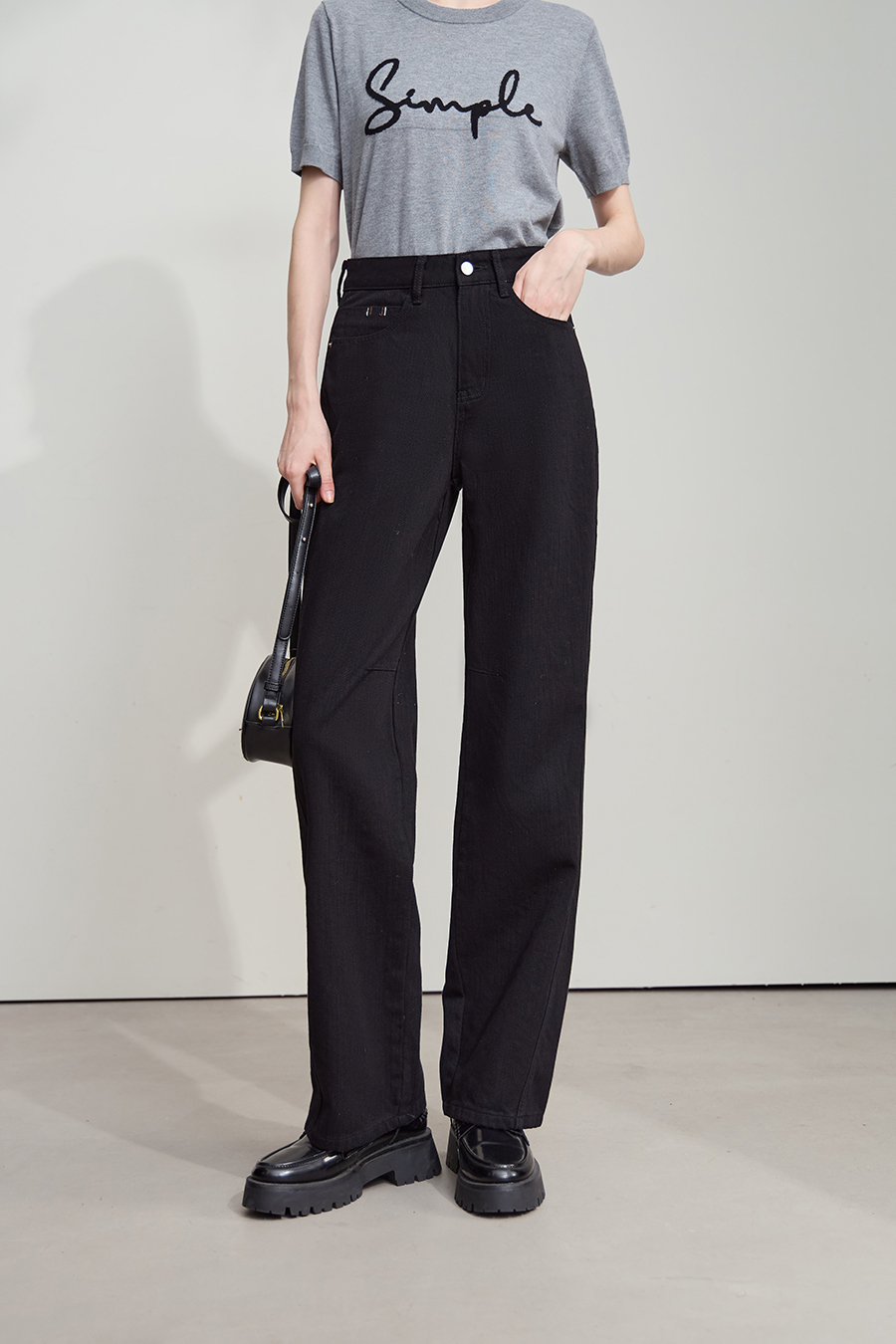 All - Cotton Wide - leg Denim Long Pants|AMII-AMII.com