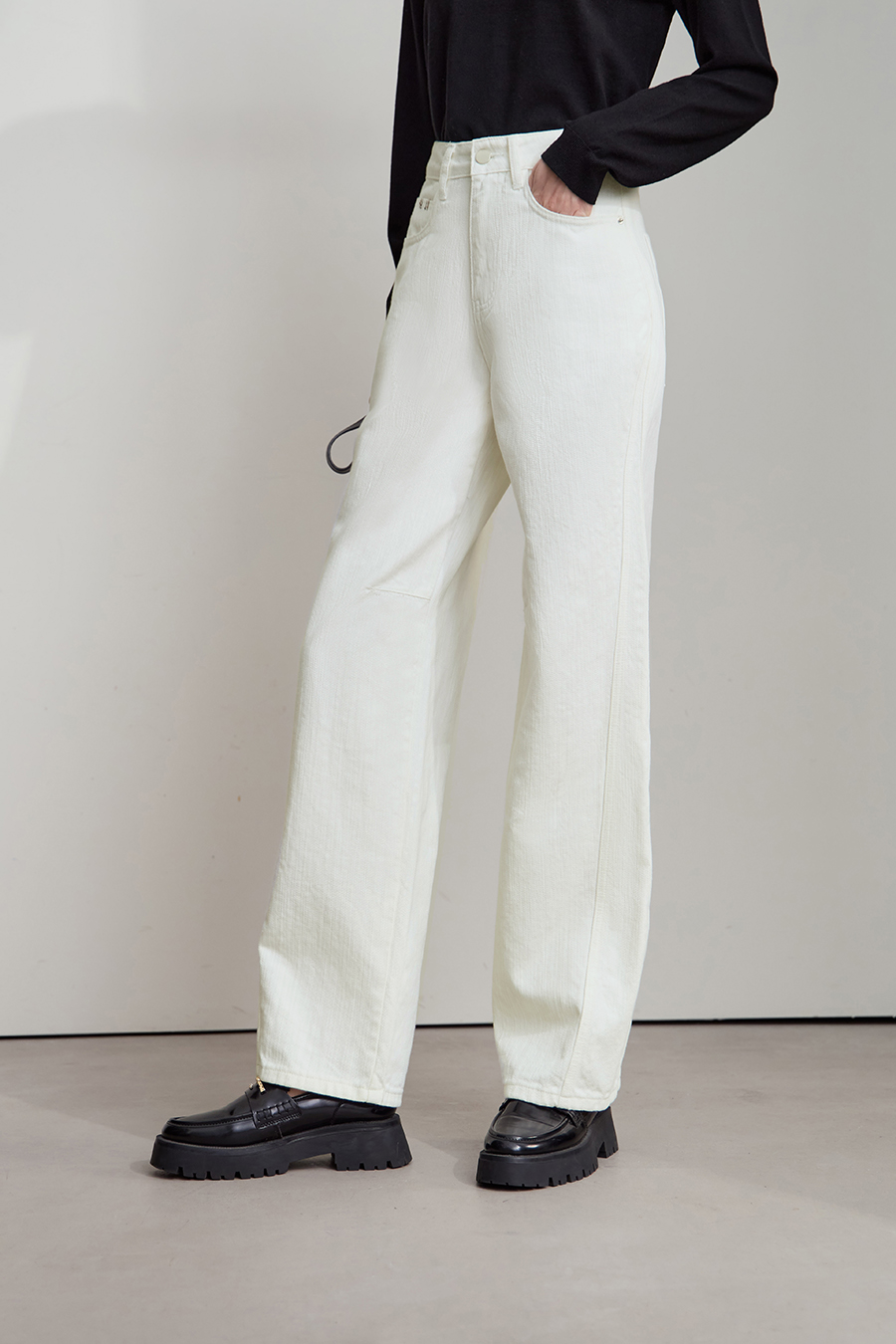 All - Cotton Wide - leg Denim Long Pants|AMII-AMII.com