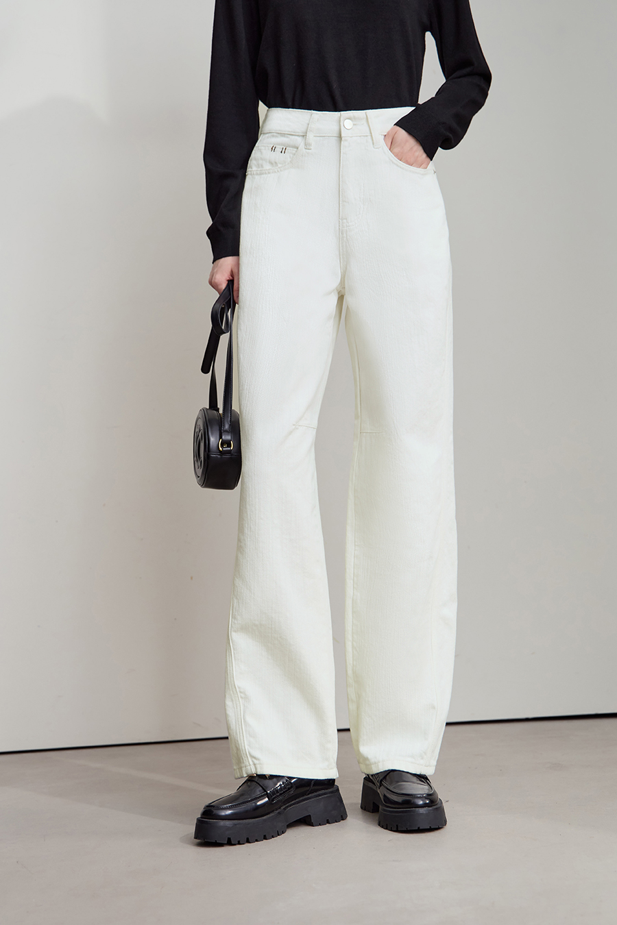 All - Cotton Wide - leg Denim Long Pants|AMII-AMII.com