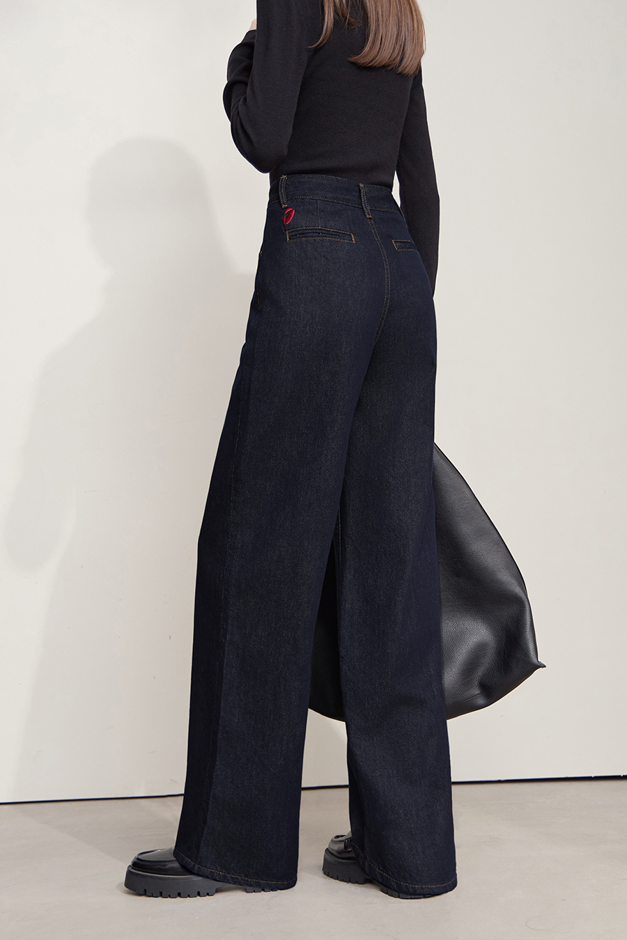 Embroidered Wide-leg Denim Trousers
