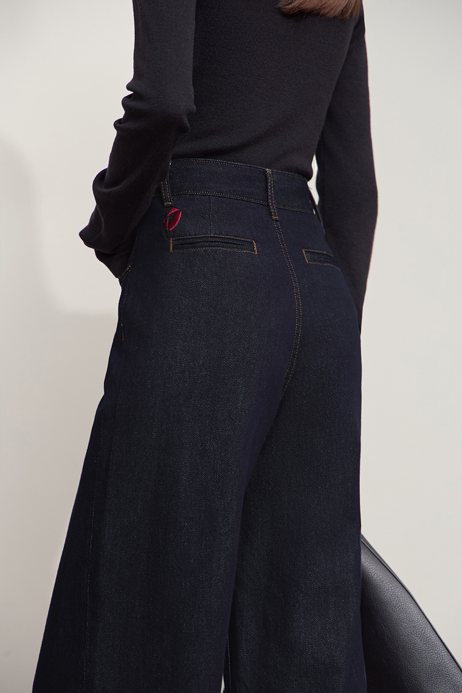 Embroidered Wide-leg Denim Trousers