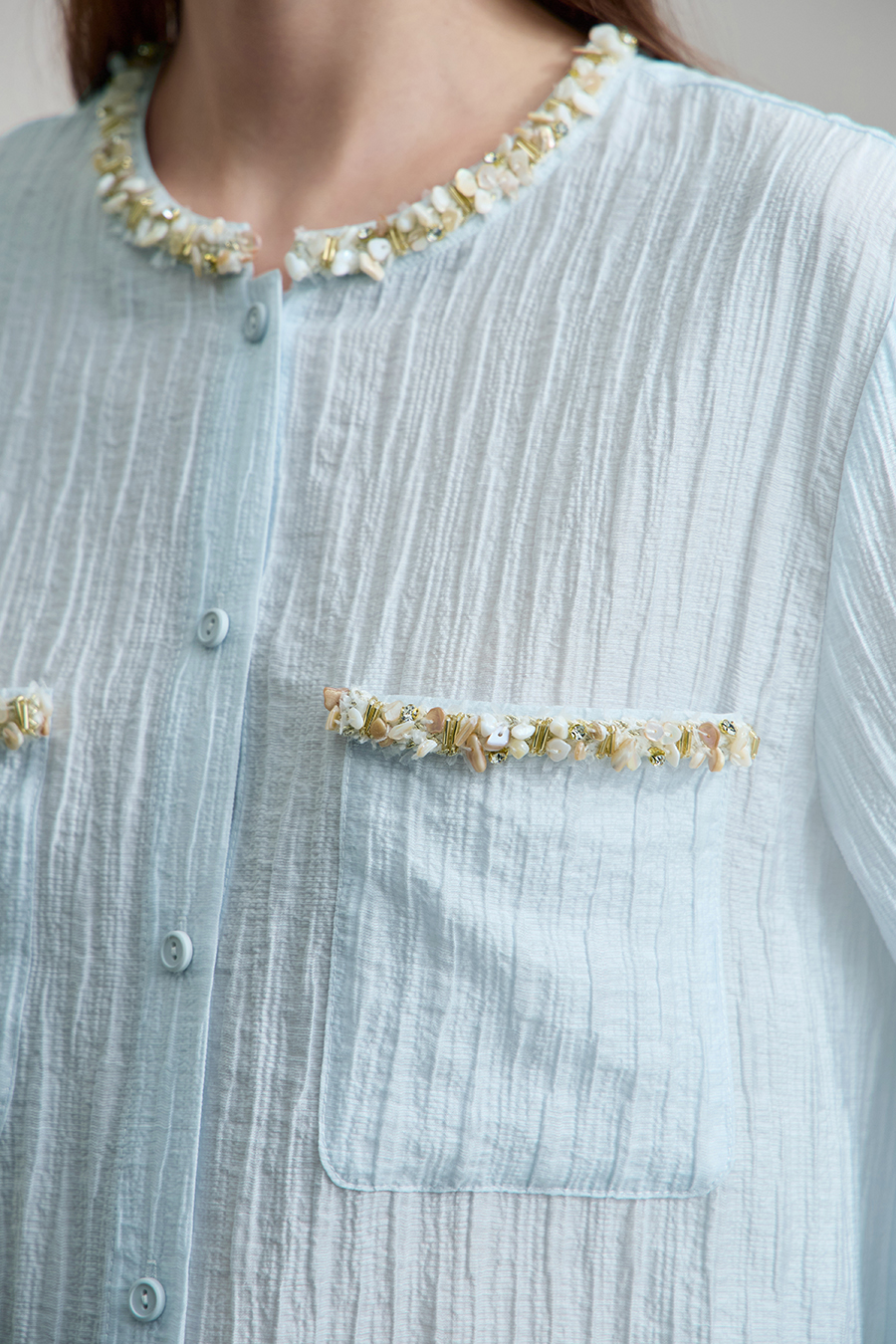 Tweed-Style Ribbon Acetate Shirt