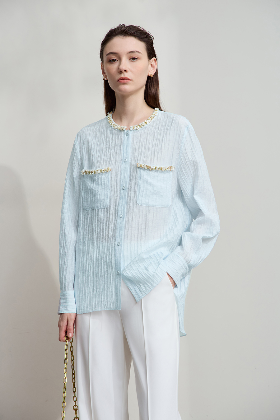 Tweed-Style Ribbon Acetate Shirt