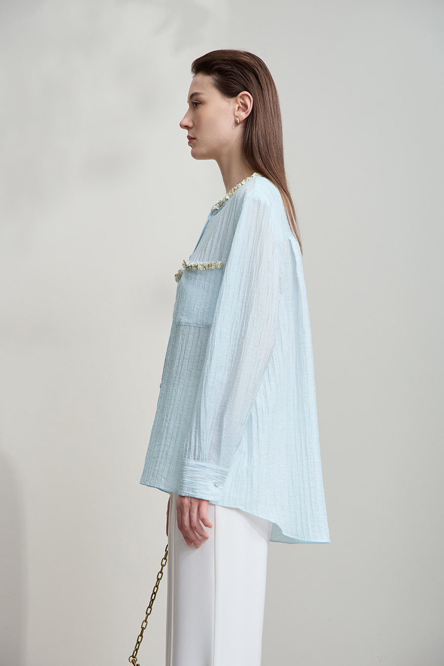 Tweed-Style Ribbon Acetate Shirt