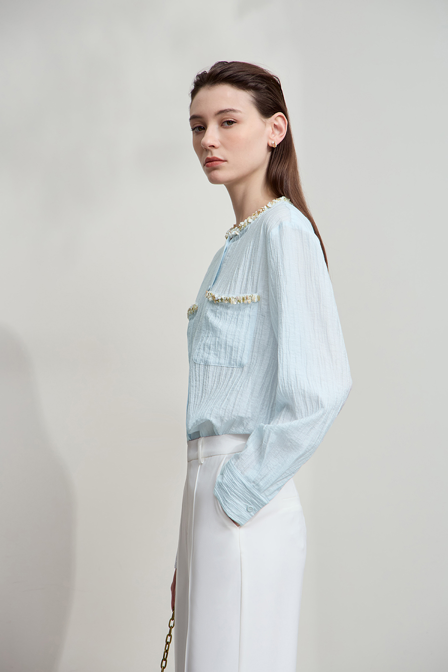 Tweed-Style Ribbon Acetate Shirt