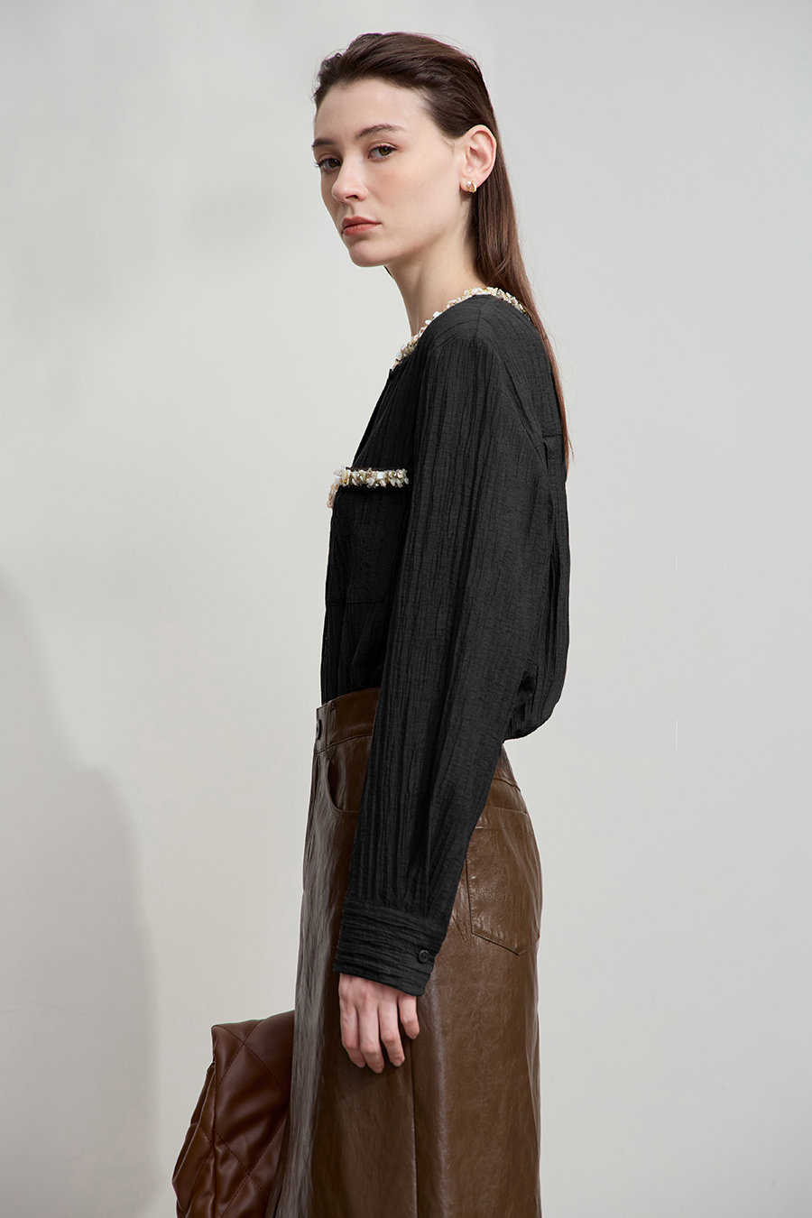 Tweed-Style Ribbon Acetate Shirt