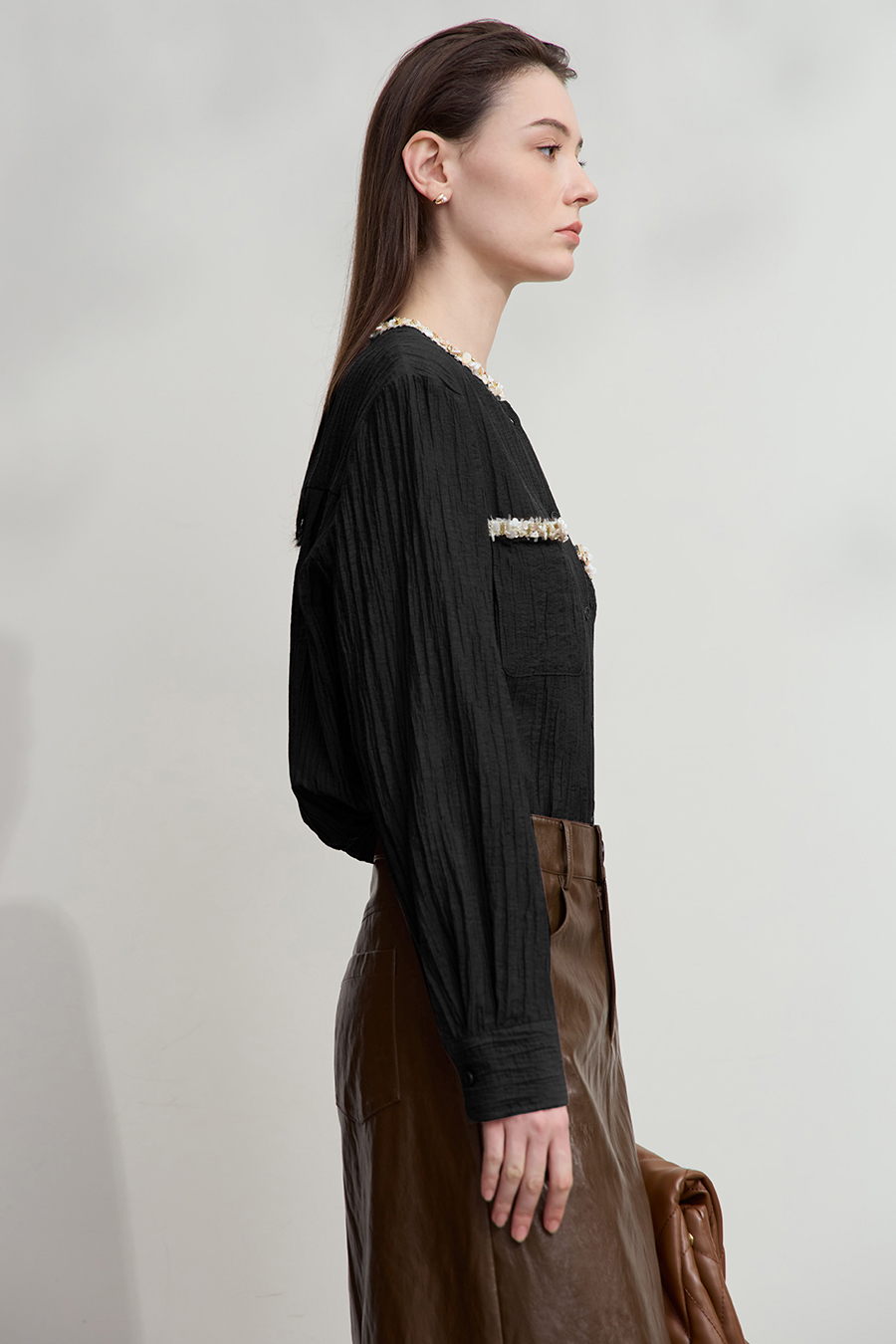 Tweed-Style Ribbon Acetate Shirt