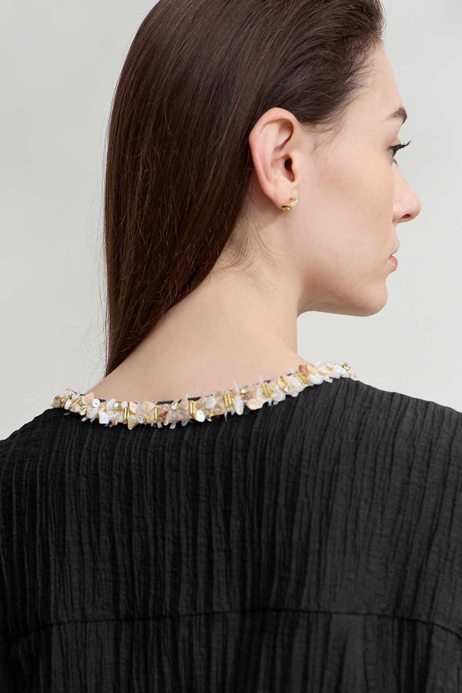 Tweed-Style Ribbon Acetate Shirt