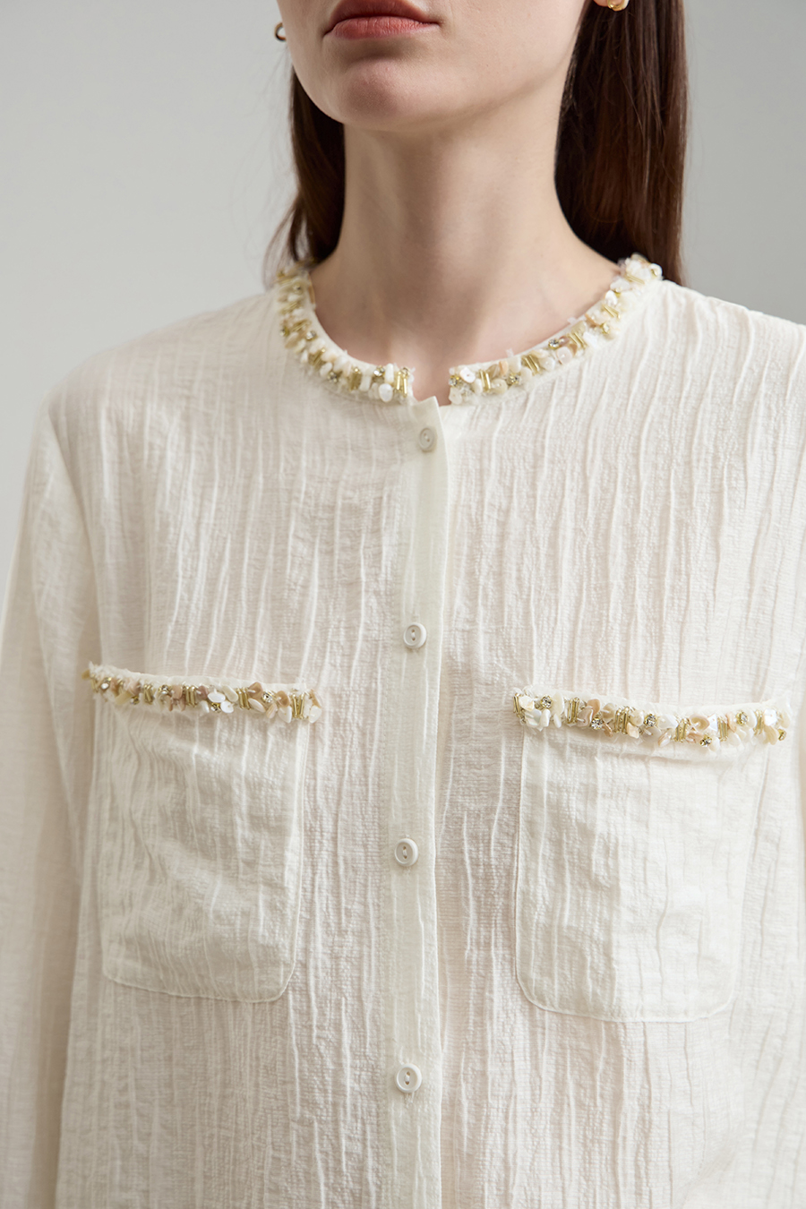 Tweed-Style Ribbon Acetate Shirt