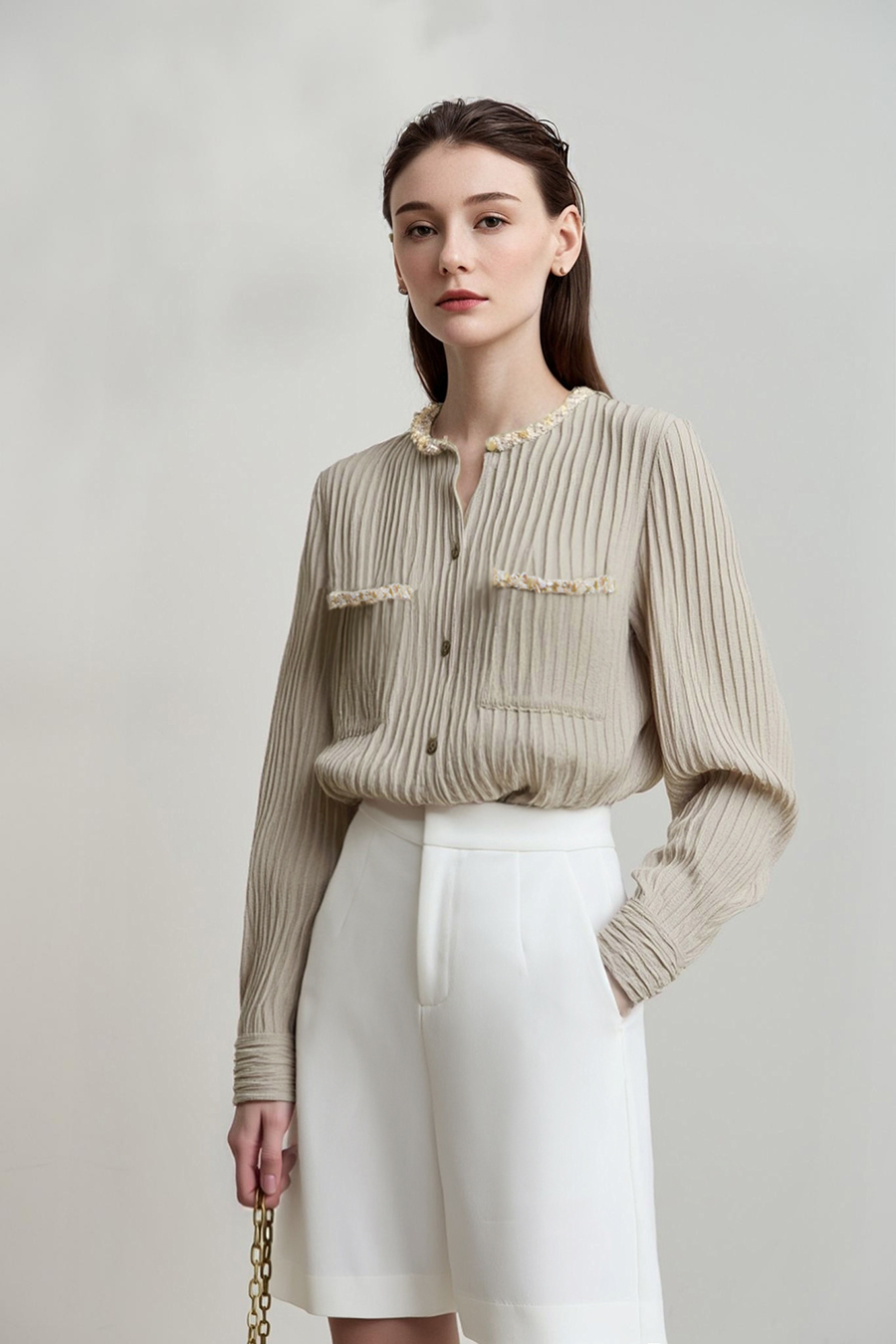 Tweed-Style Ribbon Acetate Shirt