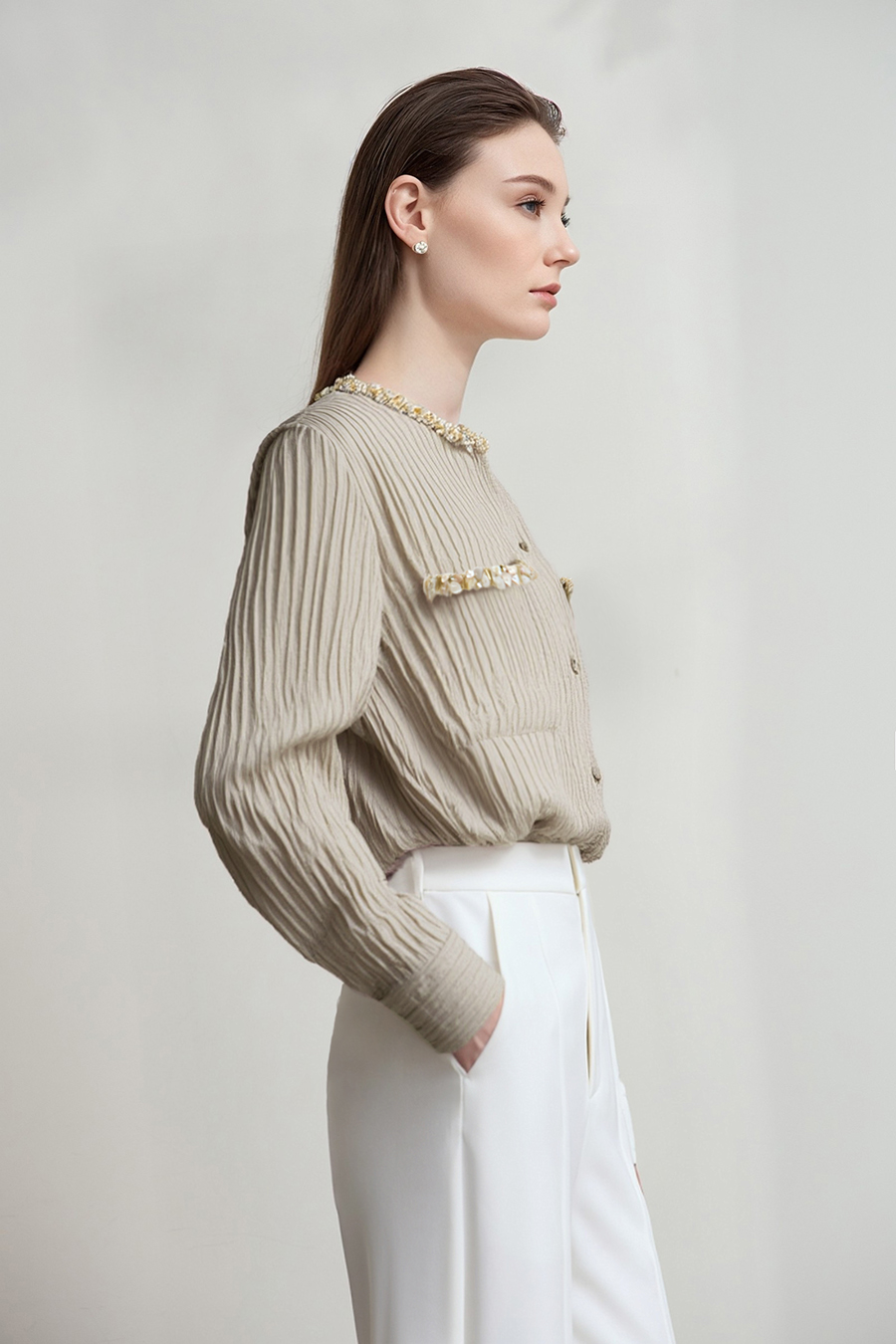 Tweed-Style Ribbon Acetate Shirt
