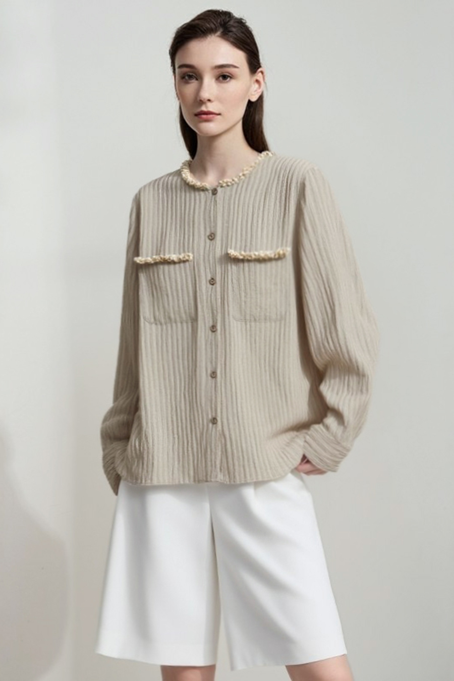 Tweed-Style Ribbon Acetate Shirt