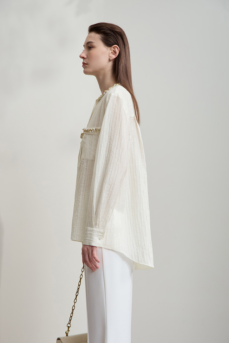 Tweed-Style Ribbon Acetate Shirt