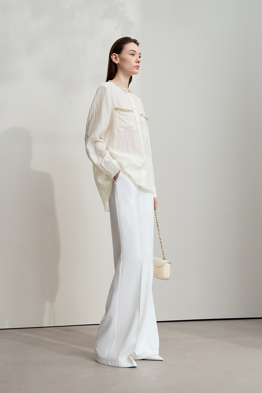 Tweed-Style Ribbon Acetate Shirt