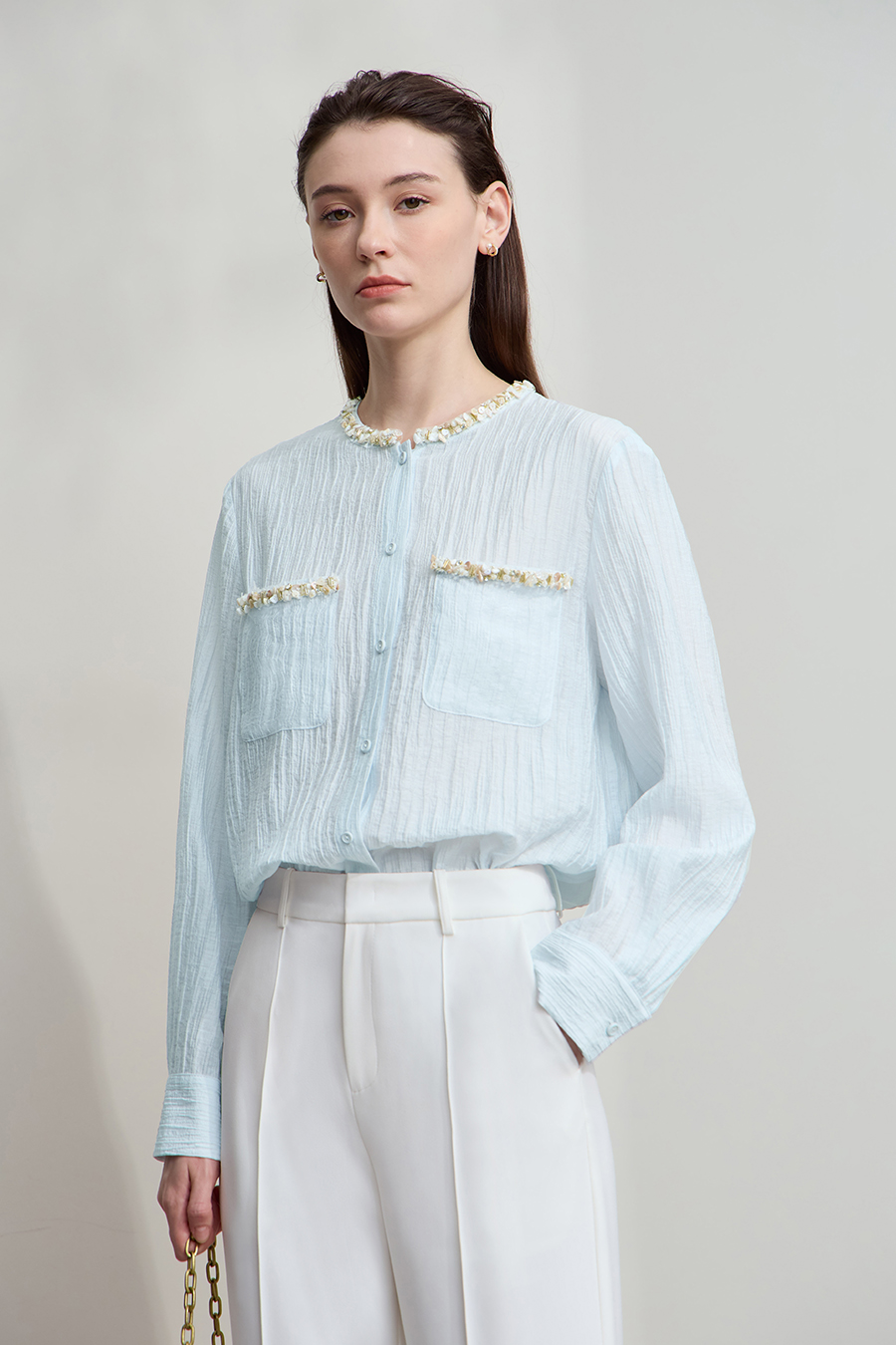 Tweed-Style Ribbon Acetate Shirt